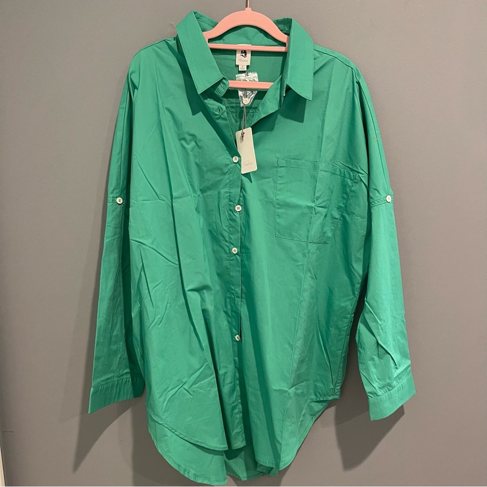 Green Oversized Button Down